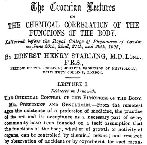 Opening of Starling’s Croonian Lectures