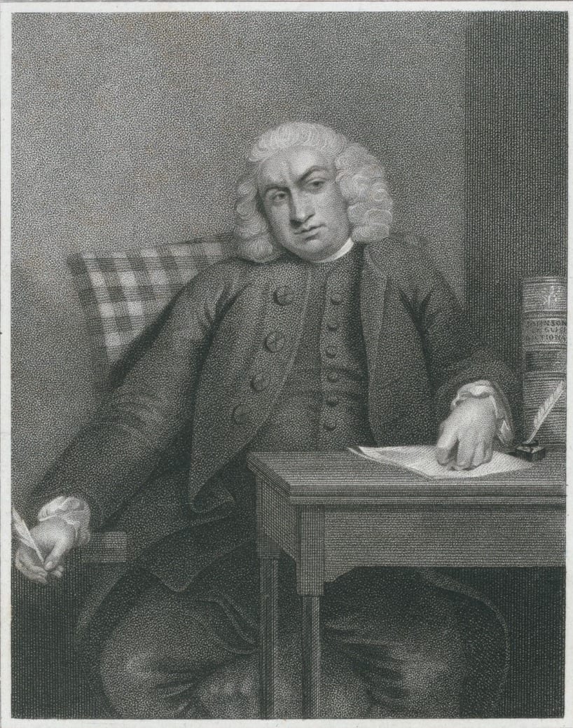 Illustration of Samuel Johnson seated at a desk