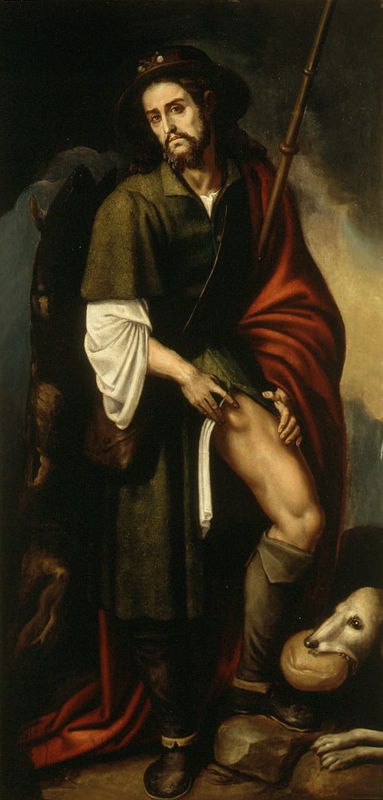 Painting of St. Roch displaying plague buboe