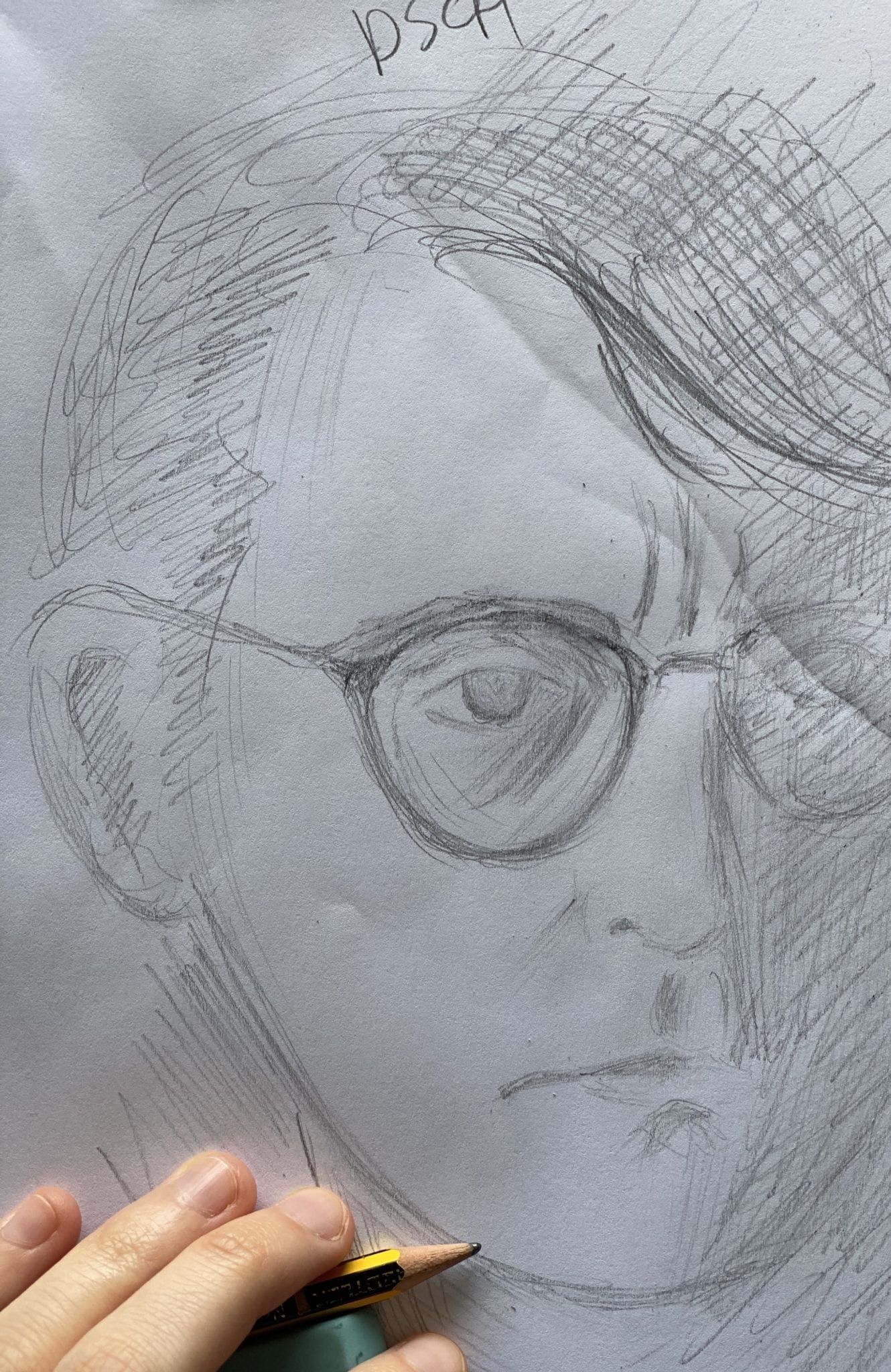 Pencil drawing of Shostakovich