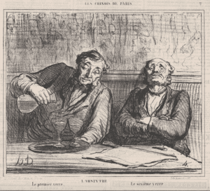 Illustration of two men drinking absinthe