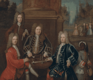 Elihu Yale; William Cavendish, the second Duke of Devonshire; Lord James Cavendish; Mr. Tunstal; and an Enslaved Servant