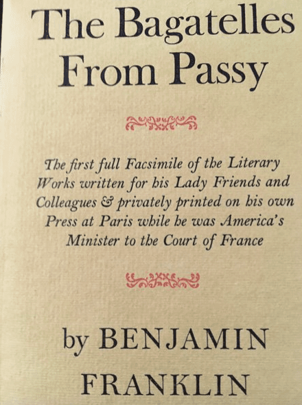Title page from Bagatelles from Passy which contains some of Benjamin Franklin's writing on gout