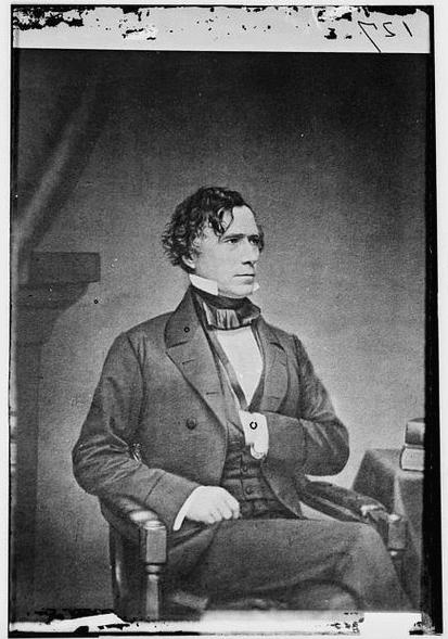 Photograph of President Franklin Pierce seated with hand in vest