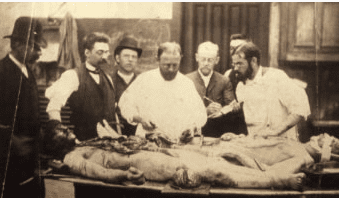 Surgeons conducting dissections at Cook County Hospital. Photo for article on Yogi Berra aphorisms for surgeons