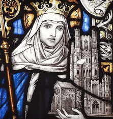 Depiction of St. Audrey in stained glass