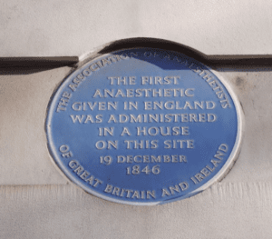 Plaque commemorating the first use of anesthesia in England