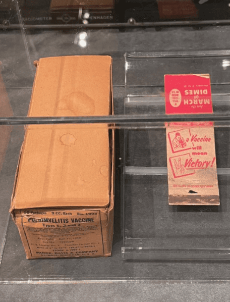 Box of polio vaccine and March of Dimes matchbook