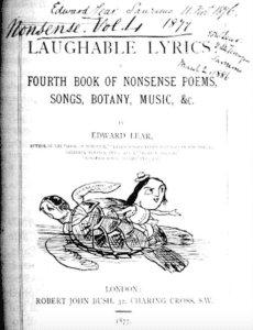 Title page of Edward Lear's book with inscription 