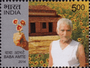 Stamp showing Baba Amte