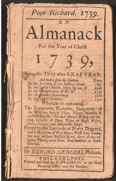 Cover of Poor Richard,'s Almanac 1739