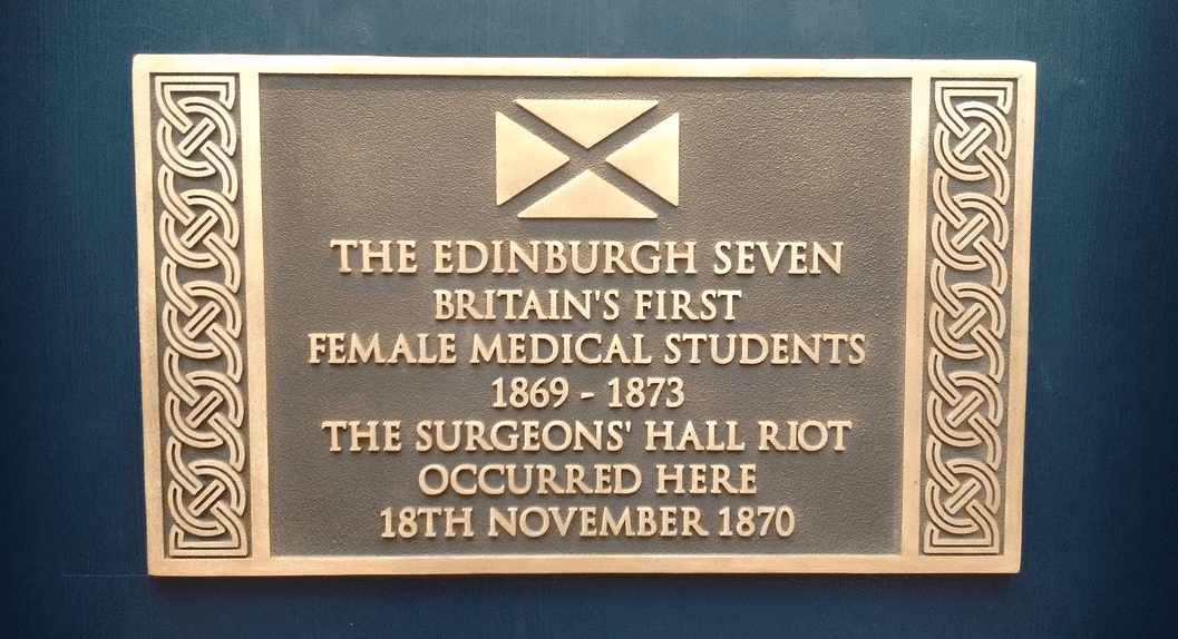 Commemorative plaque to the Edinburgh Seven and the Surgeons' Hall riot.
