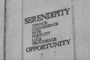 Reads "Serendipity, chance, coincidence, fate, fortuity, luck, providence" and finally "Opportunity". See how this term relates to science and medicine.