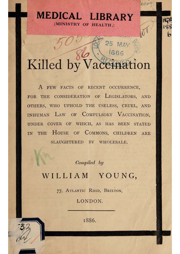 Cover of Killed by Vaccination by William Young, which claimed vaccines kill
