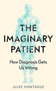 The imaginary patient is depicted by a translucent depiction of a standing person, with their form shown through blue dots. Photo for The Imaginary Patient Montague book review