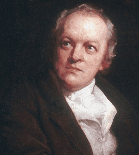 Oil painting of William Blake, a man looking up and to the left