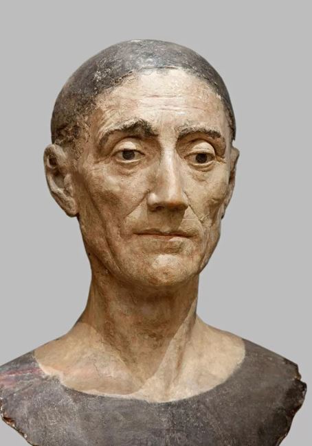 Lifelike bust of King Henry VII of England lacking hair and clothing