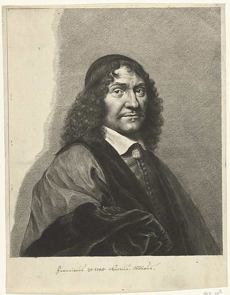 Portrait etching of Franciscus Sylvius (Franz de le Boë), a man with curly hair under a small cap